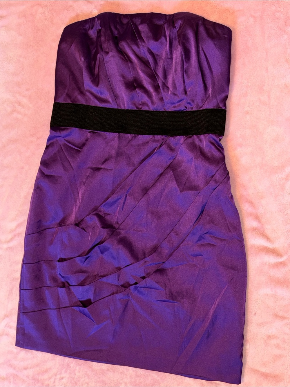 Express Strapless Purple Silky Dress with Black Waistband